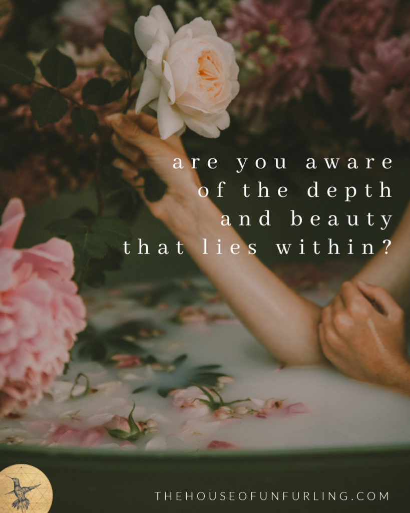 ARE YOU AWARE OF THE DEPTH AND BEAUTY THAT LIES WITHIN? Click to read the Full Article: "Do you hold yourself as Sacred? A radical reframe of self-care." From Embodied Feminine Radiance - kathleensaelens.com