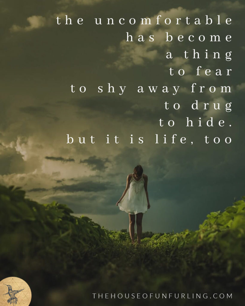 "the uncomfortable has become a thing to fear, to shy away from, to drug, to hide. But it is life, too". Click to read the Full Article: ON FEAR, and learning to listen to the whispers anyway - Develop Intuition - kathleensaelens.com